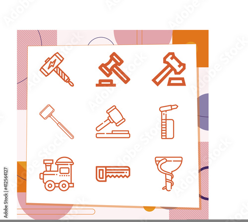 Simple set of 9 icons related to hand tool