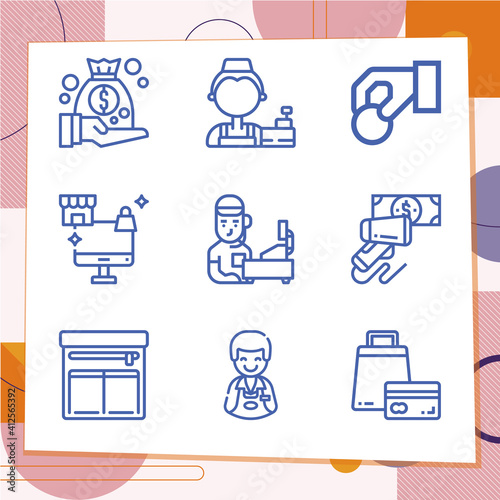 Simple set of 9 icons related to pin money