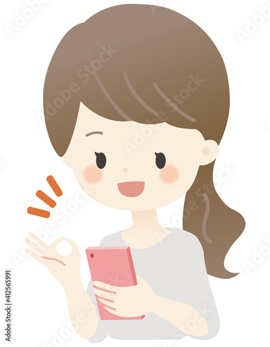 スマホを見ている女性（OK）のイラスト