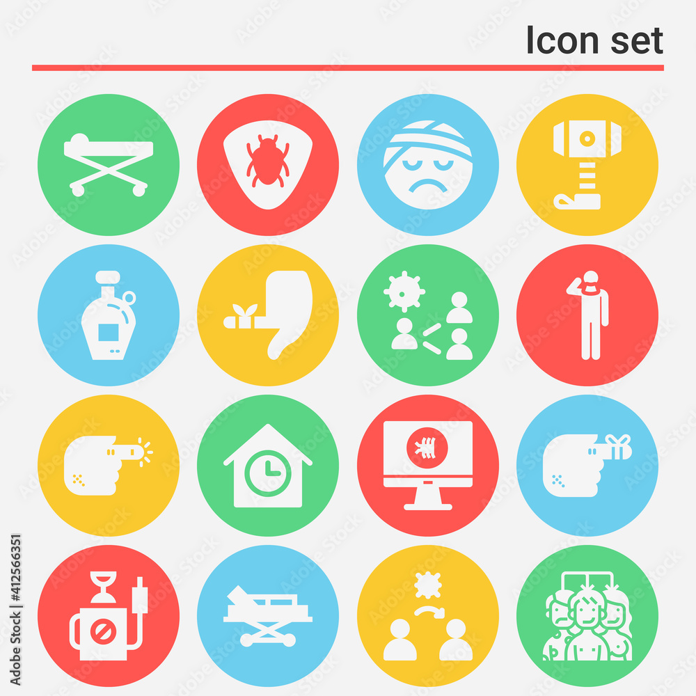 16 pack of ill health  filled web icons set