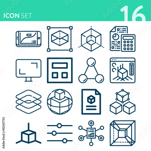 Simple set of 16 icons related to parameters