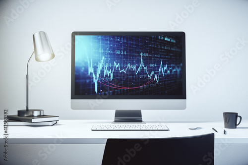 Modern computer display with abstract financial graph, financial and trading concept. 3D Rendering