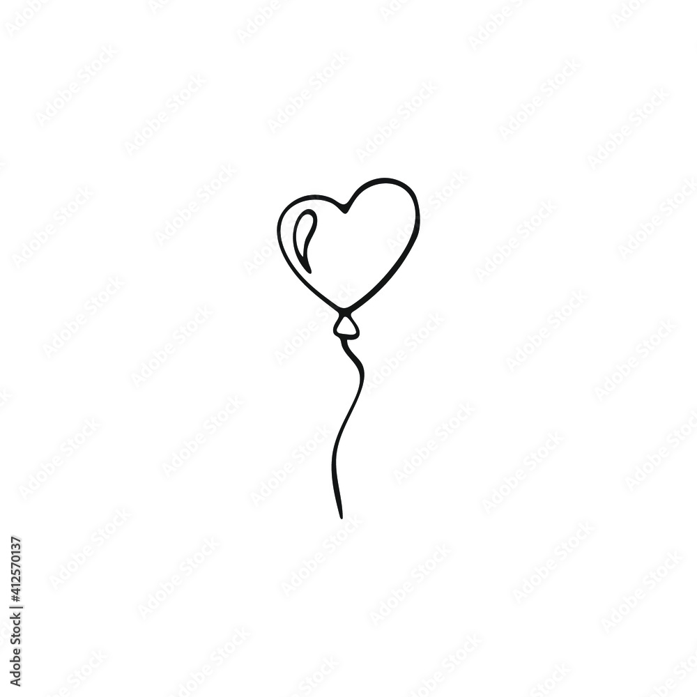 Simple doodle balloon with hearts. Hand drawn heart isolated on white background. Valentine's Day symbol. Vector illustration. Simple doodle balloon with hearts. Hand drawn heart isolated on white background. Valentine's Day symbol. Vector illustration.