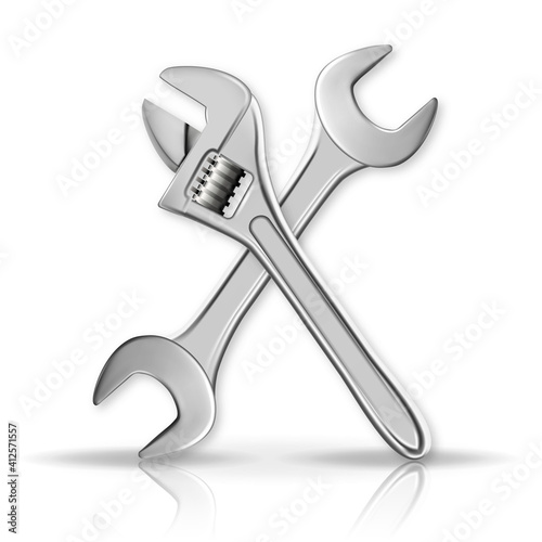 3d vector illustration. wrench and adjustable wrench Isolated Master tools on white background.