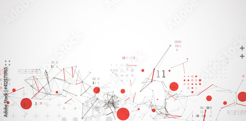 Technology background with plexus effect. Big data concept. Binary computer code. Vector illustration.