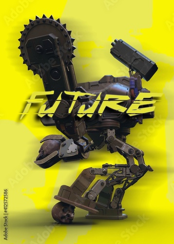 3d render of a robot with skull