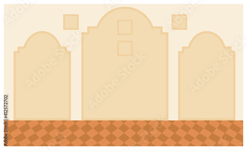 The dining room design flat vector illustration. Interior layout with floor and wall covering. Wallpapering and planning a room with tiles on the floor. Arrangement and design layout at home