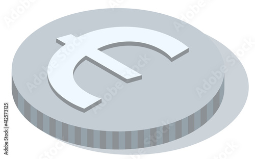 Silver coin with euro sign isolated on white with shadow. Means to pay for goods and purchases. Metallic money round shape, European currency flat vector illustration. Metal penny with dollar symbols