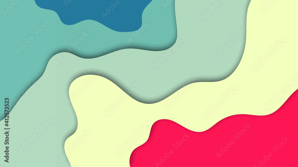 Abstract Modern Background with Wave Papercut Style and Pink Cream Blue Gray Pastel Color