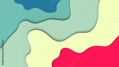 Abstract Modern Background with Wave Papercut Style and Pink Cream Blue Gray Pastel Color © Hermiadi