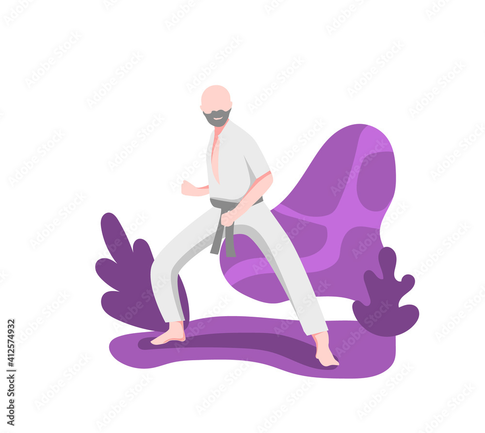 The karate man with flat design illustration. For landing page The karate man with flat design illustration. For landing page