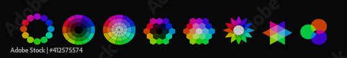 set of color swatches cartoon icon design template with various models. vector illustration isolated on black background