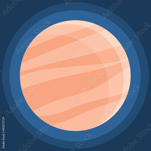 Cartoon fantastic beige planet on dark blue space background. Cosmic object solar system astronomical element. Space game element vector objects round shape. Celestial body in orbit around a star
