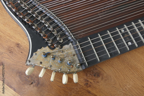 Detailed part of a  concert zither, an antique stringed musical instrument