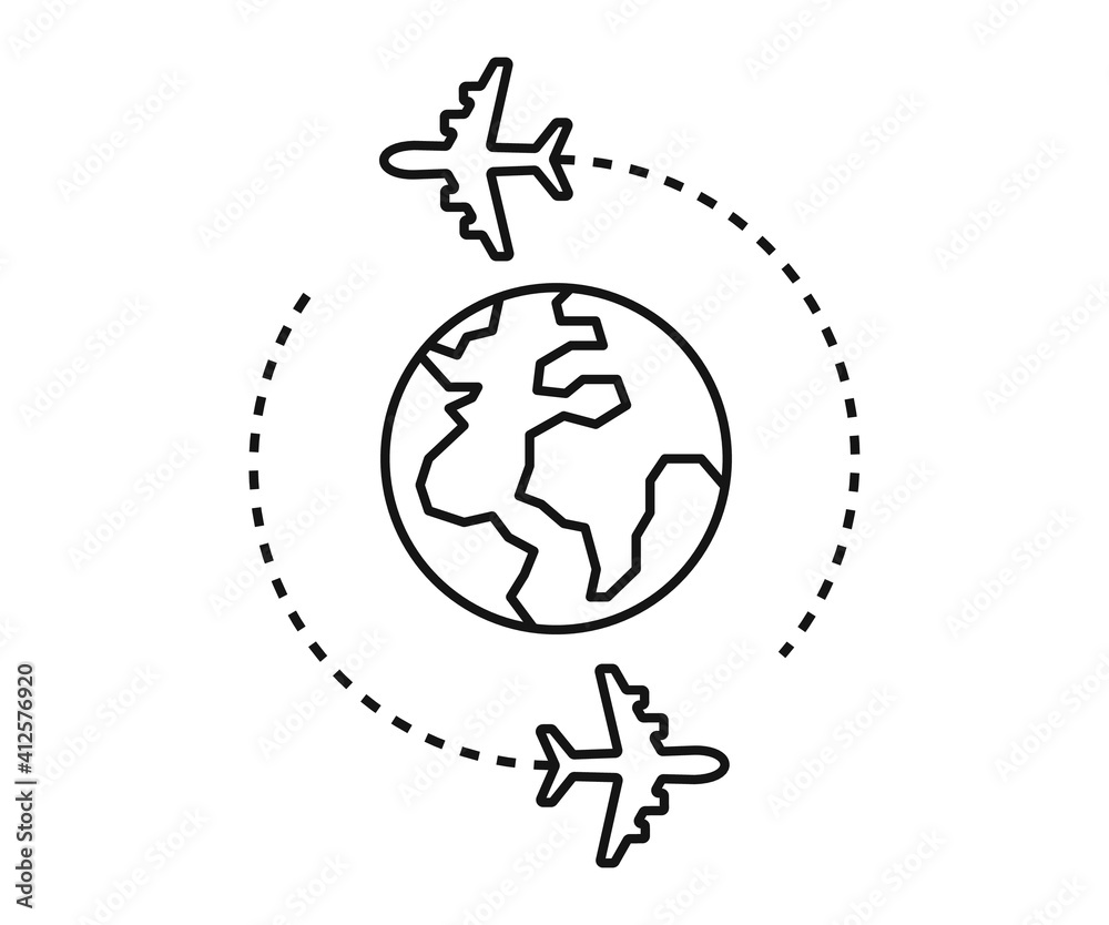 Global world image and airplane icon. Travel concept and tourism seamless. isolated on a white background. Vector. Global world image and airplane icon. Travel concept and tourism seamless. isolated on a white background. Vector.