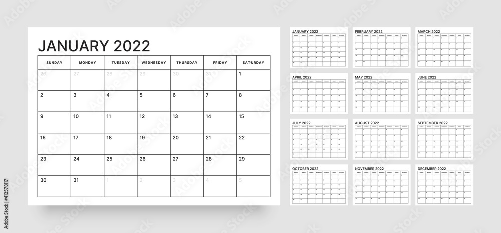 Calendar template for 2022 with week start on Sunday.