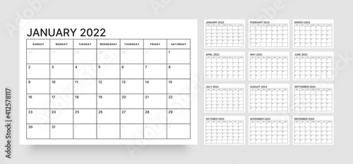 Calendar template for 2022 with week start on Sunday.