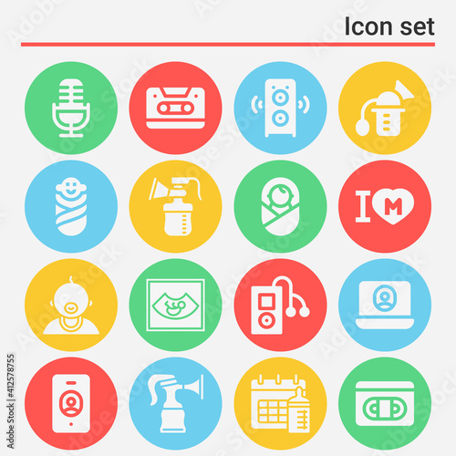 16 pack of neonatal  filled web icons set