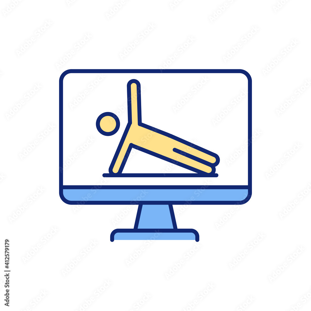 Online personal trainer RGB color icon. Improving fitness levels and body image. Burning fat and building muscles. Online fitness coach. Physical transformation. Isolated vector illustration Online personal trainer RGB color icon. Improving fitness levels and body image. Burning fat and building muscles. Online fitness coach. Physical transformation. Isolated vector illustration