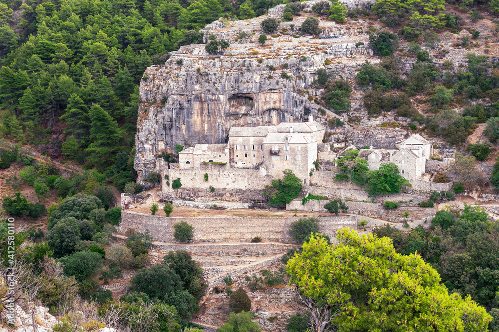 Pustinja Blaca hermitage in stone desert. Brac island, Dalmatia, Croatia