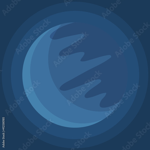 Cartoon fantastic planet on dark blue space background. Cosmic object solar system astronomical element. Space game element flat vector objects round shape. Celestial body in orbit around a star