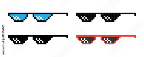 Pixel glasses isolated on white background. Sunglasses in pixel art style. Vector illustration