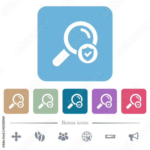 Safe search flat icons on color rounded square backgrounds