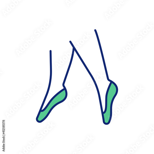 Ballet classes RGB color icon. Theatrical dance. Health and fitness improvement. Increased flexibility, agility, and coordination. Improving balance and coordination. Isolated vector illustration