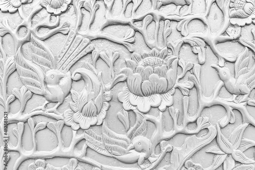 White carved wooden wall texture and background