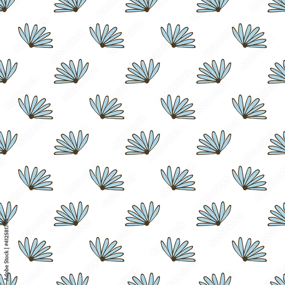 Seamless Vector Pattern with Light Blue  Flowers  on White Background