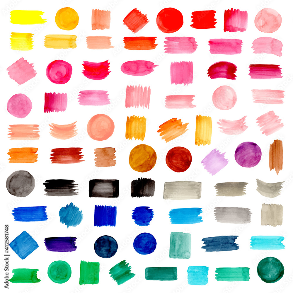 Colorful watercolor shapes. brushstroke collection