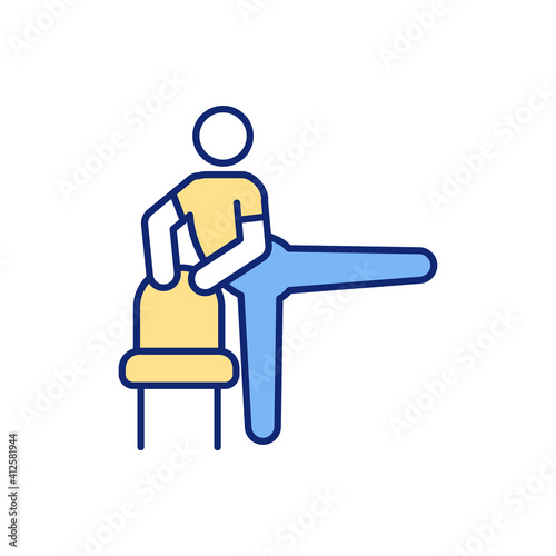 Lower-body chair workout RGB color icon. Getting gym-like results at home. Proper spinal posture. Hanging leg raises. Working with abdominal muscles. Aerobic exercises. Isolated vector illustration