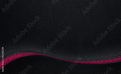 Purple red wave carved in a black leather texture background. Elegant abstract template.
