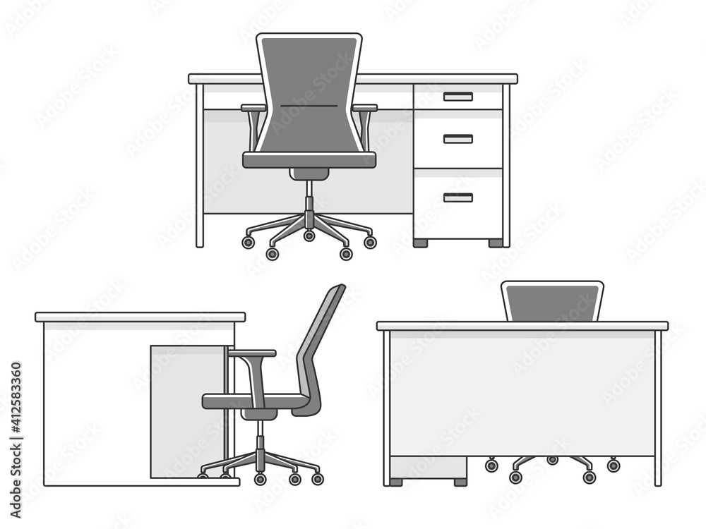 色んな角度から見たオフィスデスクのイラストセット Stock Vector Adobe Stock