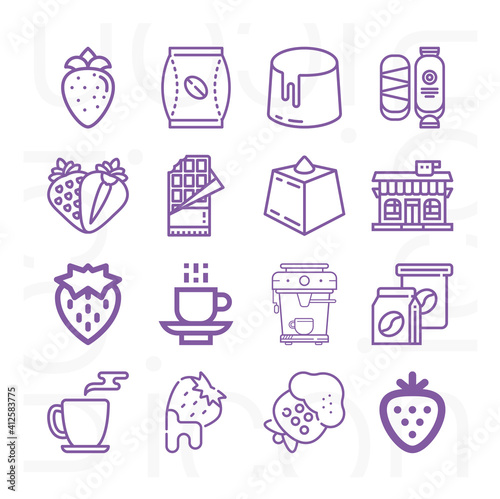 16 pack of deep brown  lineal web icons set