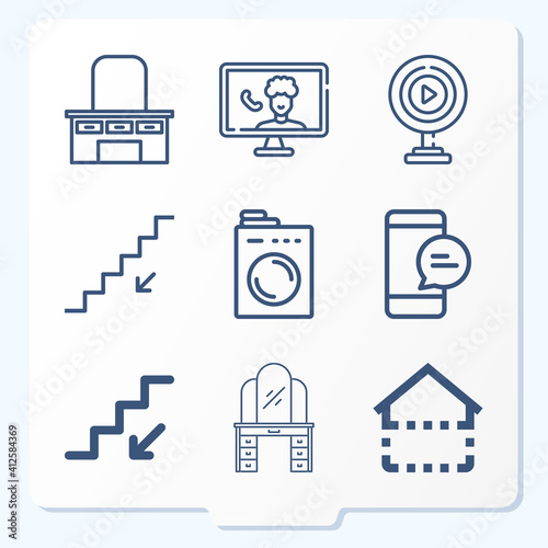 Simple set of 9 icons related to rooms