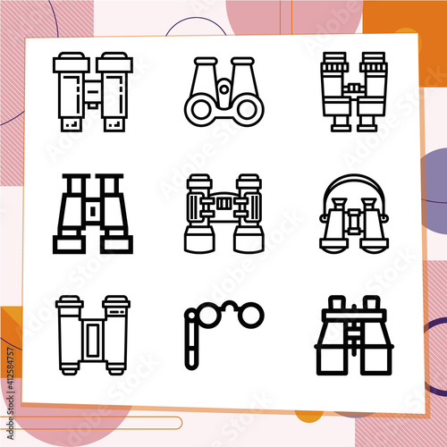 Simple set of 9 icons related to binocular