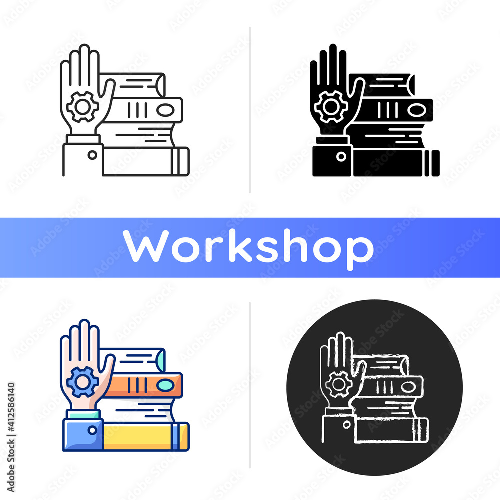 Vetor de Hands-on learning icon. Workshop icon. learning by doing ...