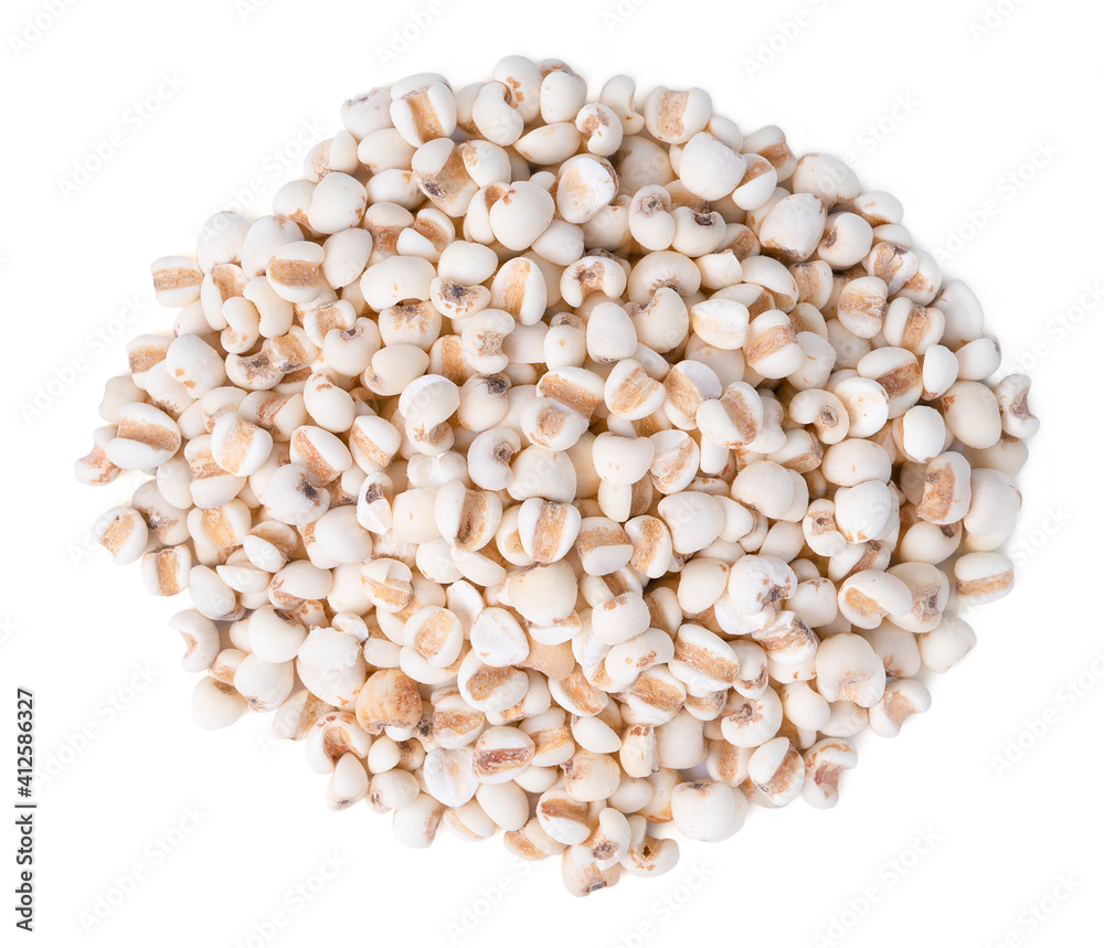Top view various healthy seed millet or Poaceae on white background. Top view various healthy seed millet or Poaceae on white background.