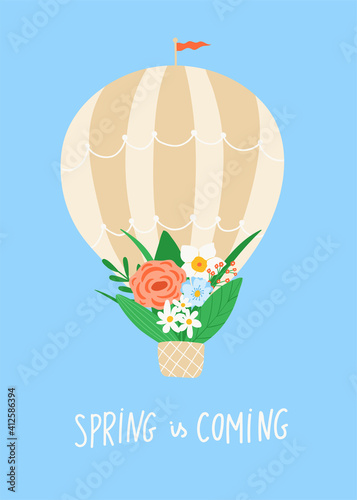 Wallpaper Mural Spring illustration balloon with a bouquet of flowers. Lettering Spring is coming. Design concept of the arrival of spring. Colorful template for posters, postcards. Vector Torontodigital.ca