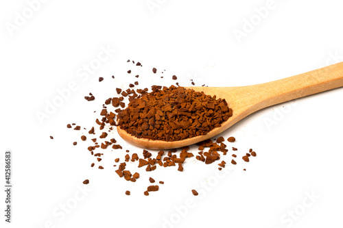 Instant Coffee powder in wooden spoon