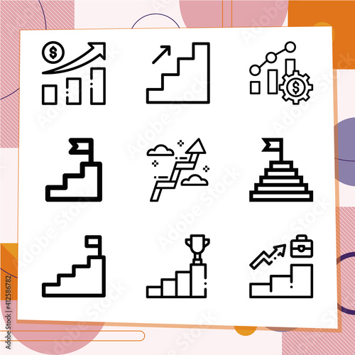 Simple set of 9 icons related to go on