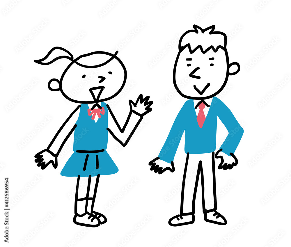 立って笑っている制服の学生の男女 立って笑っている制服の学生の男女