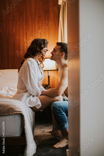Lovely couple hugging on th...