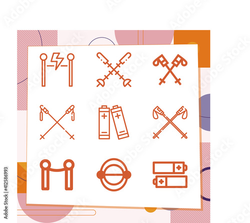 Simple set of 9 icons related to magnetic pole