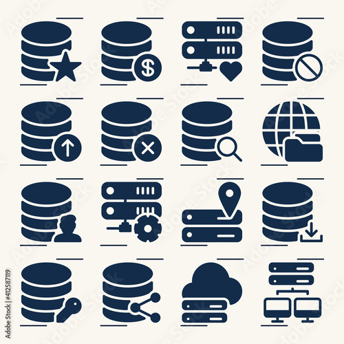 Simple set of servers related filled icons.