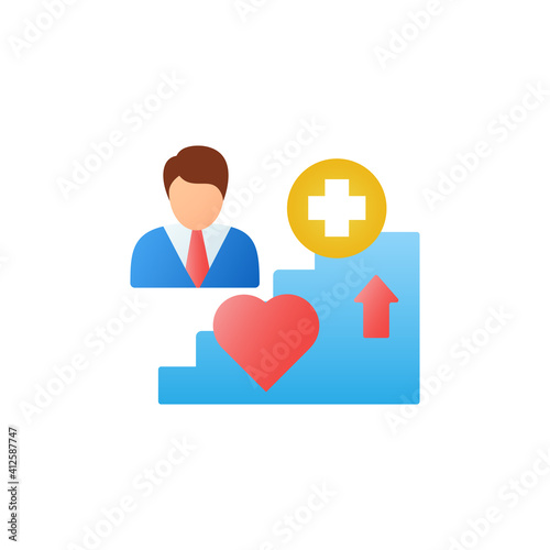 Improving health flat icon. Personal growth concept. Health improvement and protection. Self care. 3D color vector illustration