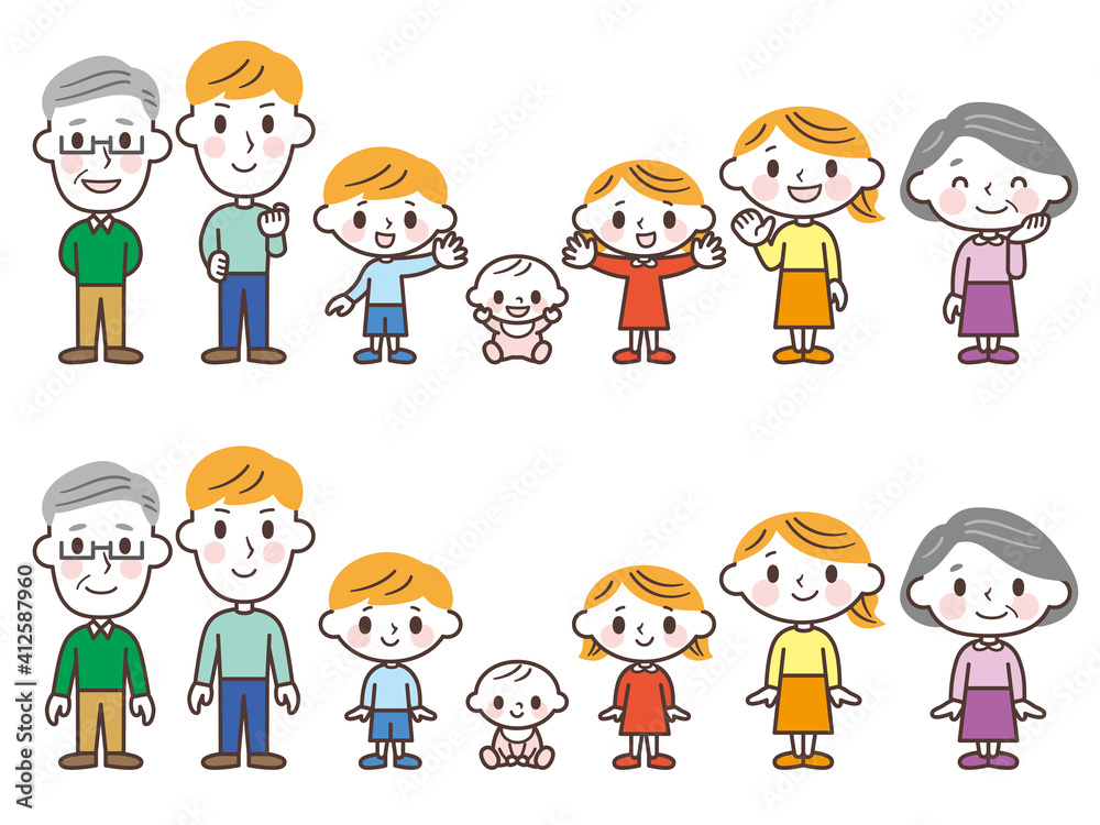 Cartoon family vector illustration かわいい家族セット