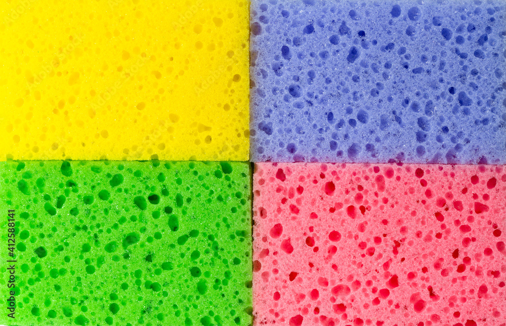 Fototapeta premium Multi-colored sponges for washing dishes. Washcloths.