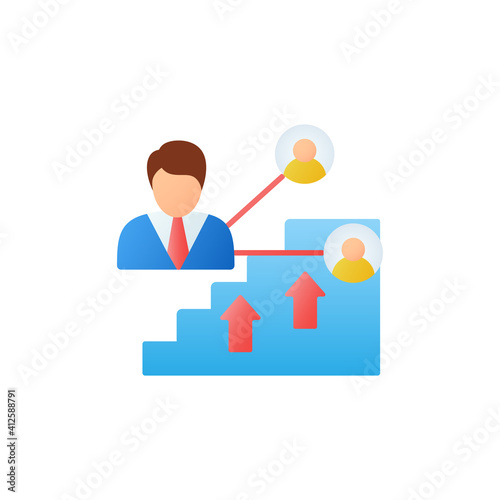 Improving social relation flat icon. Personal growth concept. Communication process, forming relationships with people. 3D color vector illustration
